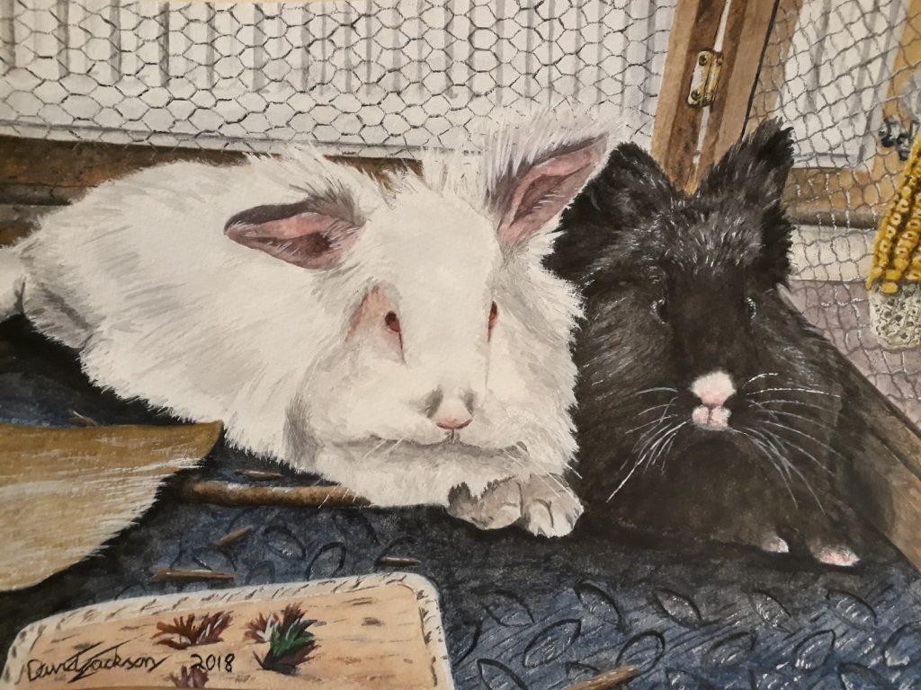 Painting of Cosy Rabbits by David Jackson